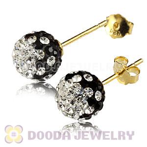 8mm Black-White Czech Crystal Ball Gold Plated Silver Stud Earrings Wholesale