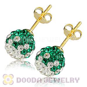 8mm Green-White Czech Crystal Ball Gold Plated Silver Stud Earrings Wholesale