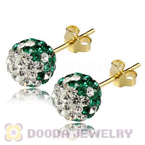 8mm Green-White Czech Crystal Ball Gold Plated Silver Stud Earrings Wholesale