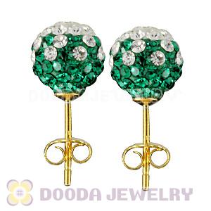 8mm Green-White Czech Crystal Ball Gold Plated Silver Stud Earrings Wholesale