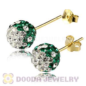 8mm Green-White Czech Crystal Ball Gold Plated Silver Stud Earrings Wholesale