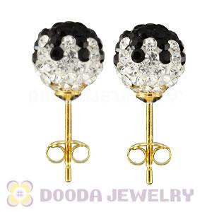 8mm Black-White Czech Crystal Ball Gold Plated Silver Stud Earrings Wholesale