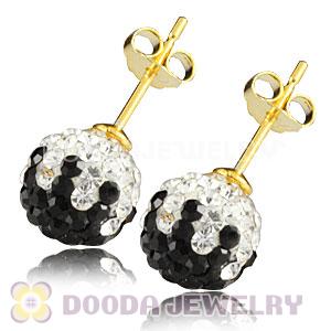 8mm Black-White Czech Crystal Ball Gold Plated Silver Stud Earrings Wholesale