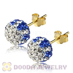 8mm Blue-White Czech Crystal Ball Gold Plated Silver Stud Earrings Wholesale