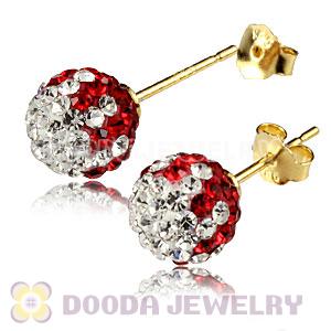 8mm Red-White Czech Crystal Ball Gold Plated Silver Stud Earrings Wholesale