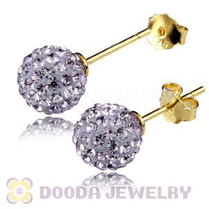 8mm Lavender Czech Crystal Ball Gold Plated Silver Stud Earrings Wholesale