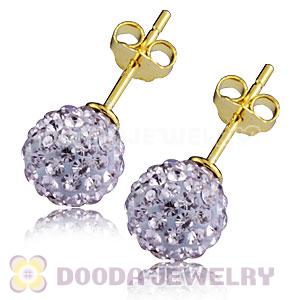 8mm Lavender Czech Crystal Ball Gold Plated Silver Stud Earrings Wholesale