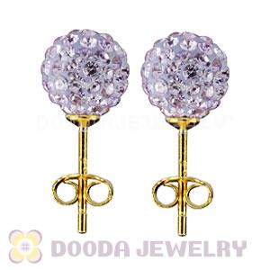 8mm Lavender Czech Crystal Ball Gold Plated Silver Stud Earrings Wholesale