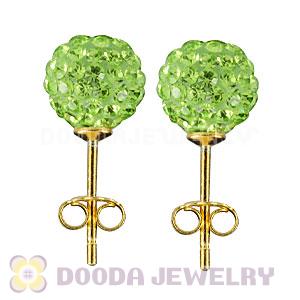 8mm Lime Czech Crystal Ball Gold Plated Silver Stud Earrings Wholesale