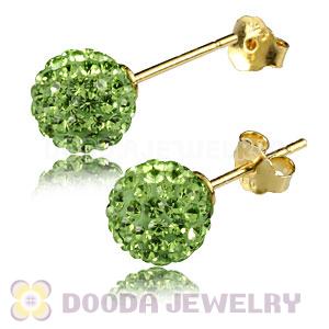 8mm Lime Czech Crystal Ball Gold Plated Silver Stud Earrings Wholesale