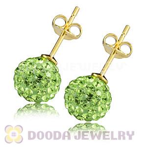 8mm Lime Czech Crystal Ball Gold Plated Silver Stud Earrings Wholesale