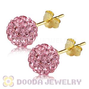8mm Pink Czech Crystal Ball Gold Plated Silver Stud Earrings Wholesale