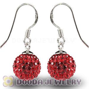 10mm Red Czech Crystal Ball Sterling Silver Hook Earrings Wholesale 