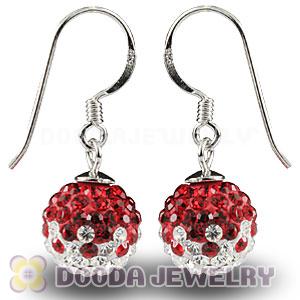 10mm White-Red Czech Crystal Ball Sterling Silver Hook Earrings Wholesale 
