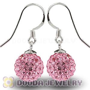 10mm Pink Czech Crystal Ball Sterling Silver Hook Earrings Wholesale 