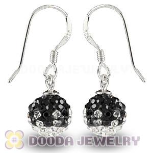 8mm Black-White Czech Crystal Ball Sterling Silver Hook Earrings Wholesale