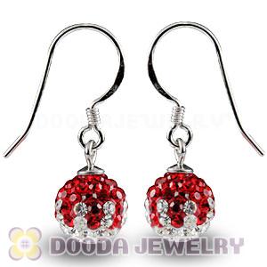 8mm Red-White Czech Crystal Ball Sterling Silver Hook Earrings Wholesale