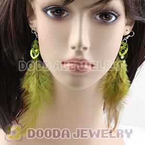 Long Green Heart Tag Tibetan Jaderic Bohemia Styles Feather Earrings