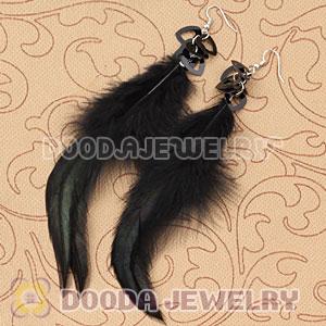 Long Black Heart Tag Tibetan Jaderic Bohemia Styles Feather Earrings