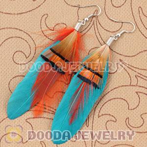 Wholesale Green Tibetan Jaderic Indianstyles Grizzly Feather Earrings
