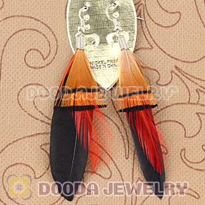Wholesale Black Tibetan Jaderic Indianstyles Grizzly Feather Earrings