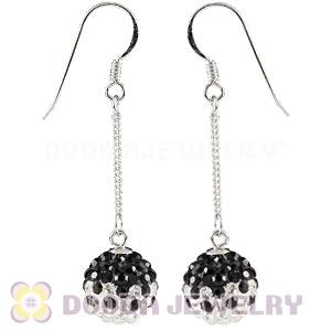 10mm Black-White Czech Crystal Ball Sterling Silver Dangle Earrings Wholesale 