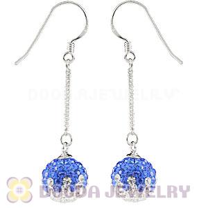 10mm Blue-White Czech Crystal Ball Sterling Silver Dangle Earrings Wholesale 