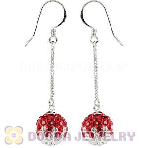 10mm Red-White Czech Crystal Ball Sterling Silver Dangle Earrings Wholesale 