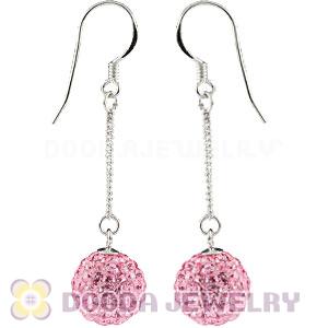 10mm Pink Czech Crystal Ball Sterling Silver Dangle Earrings Wholesale 