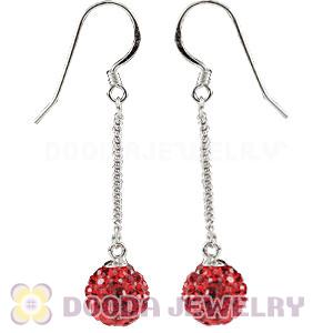 8mm Red Czech Crystal Ball Sterling Silver Dangle Earrings Wholesale 