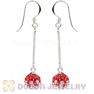 8mm Red-White Czech Crystal Ball Sterling Silver Dangle Earrings Wholesale 