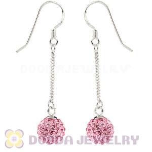 8mm Pink Czech Crystal Ball Sterling Silver Dangle Earrings Wholesale 