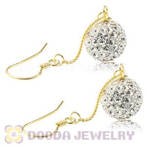 10mm White Czech Crystal Ball Gold Plated Silver Dangle Earrings Wholesale 