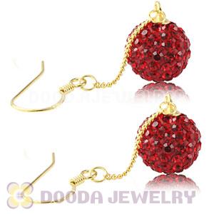 10mm Red Czech Crystal Ball Gold Plated Silver Dangle Earrings Wholesale 
