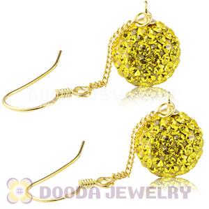 10mm Yellow Czech Crystal Ball Gold Plated Silver Dangle Earrings Wholesale 