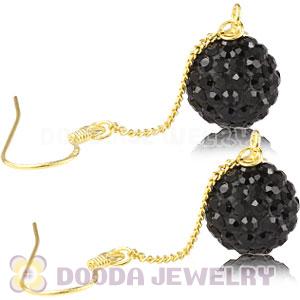 10mm Black Czech Crystal Ball Gold Plated Silver Dangle Earrings Wholesale 