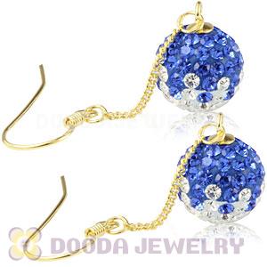10mm Blue-White Czech Crystal Ball Gold Plated Silver Dangle Earrings Wholesale 