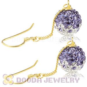 10mm Purple -White Czech Crystal Ball Gold Plated Silver Dangle Earrings Wholesale 