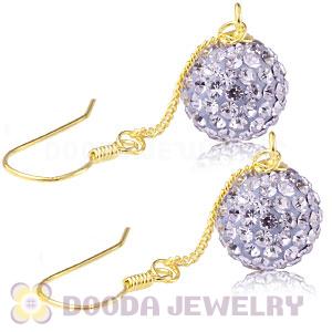10mm Lavender Czech Crystal Ball Gold Plated Silver Dangle Earrings Wholesale 