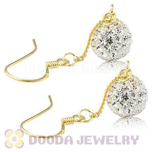 8mm White Czech Crystal Ball Gold Plated Silver Dangle Earrings Wholesale 