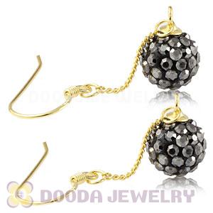 8mm Grey Czech Crystal Ball Gold Plated Silver Dangle Earrings Wholesale 