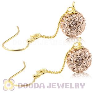 8mm Rose Czech Crystal Ball Gold Plated Silver Dangle Earrings Wholesale 