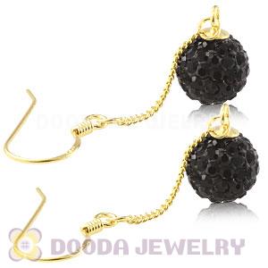8mm Black Czech Crystal Ball Gold Plated Silver Dangle Earrings Wholesale 