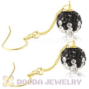 8mm Black-White Czech Crystal Ball Gold Plated Silver Dangle Earrings Wholesale 