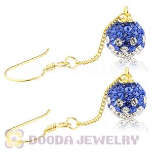 8mm Blue-White Czech Crystal Ball Gold Plated Silver Dangle Earrings Wholesale 