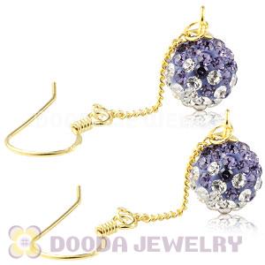 8mm Purple -White Czech Crystal Ball Gold Plated Silver Dangle Earrings Wholesale 
