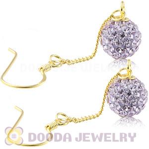 8mm Lavender Czech Crystal Ball Gold Plated Silver Dangle Earrings Wholesale 