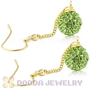 8mm Lime Czech Crystal Ball Gold Plated Silver Dangle Earrings Wholesale 