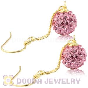 8mm Pink Czech Crystal Ball Gold Plated Silver Dangle Earrings Wholesale 