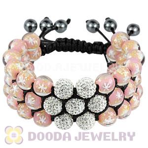 3 Row Pink Snowflake Glass Bead Bracelet With Czech Crystal For Christmas Gift